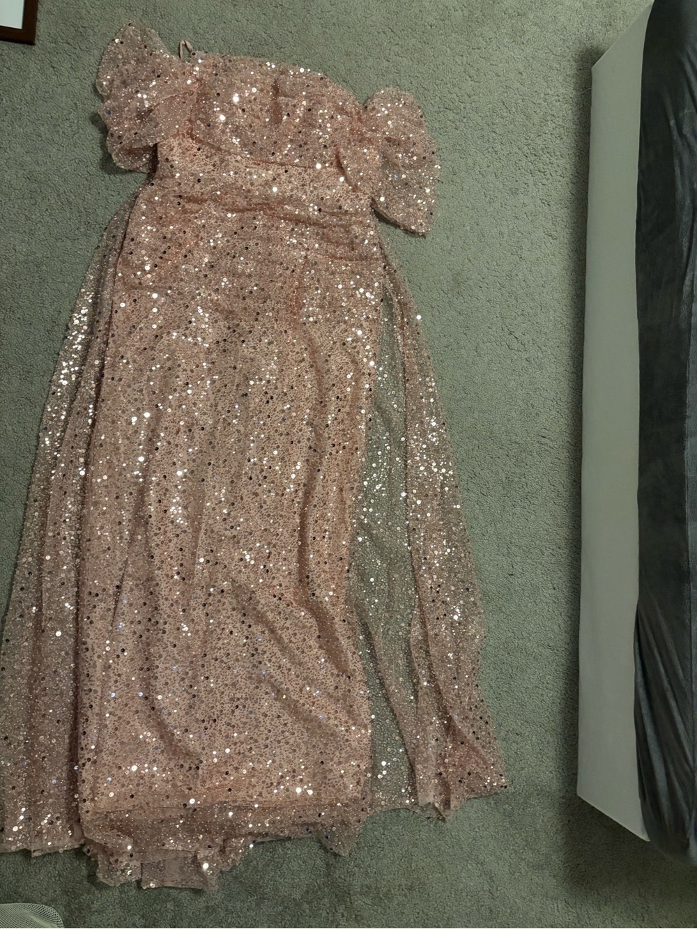 Sparkle Off-Shoulder Sequin Prom Dress in Rose Gold